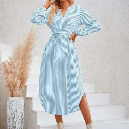 Chic Striped Shirt Dress with Flattering Waist-Tie Detail