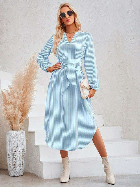 Chic Striped Shirt Dress with Flattering Waist-Tie Detail