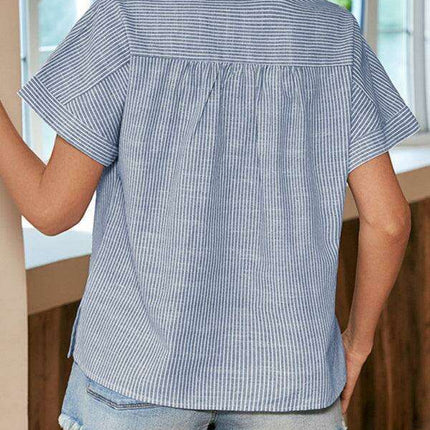 Chic Striped Short Sleeve Casual Blouse for Women - Très Elite
