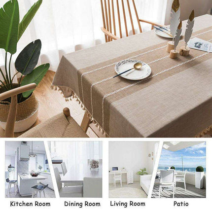 Chic Tassel-Trimmed Premium Linen Table Cover - Très Elite