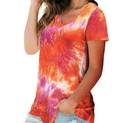 Chic Tie Dye V Neck Top - Effortless Comfort for Women