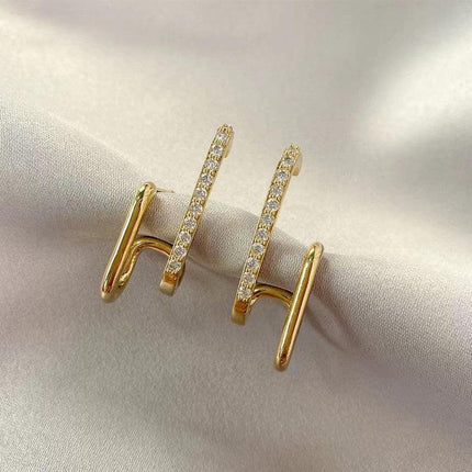 Chic U-Shaped Gold Earrings with Korean Crystal for Effortless Style