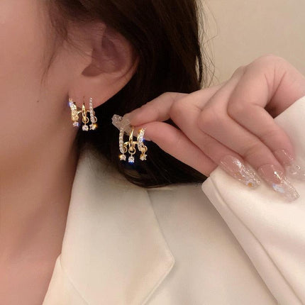 Chic U-Shaped Gold Earrings with Korean Crystal for Effortless Style