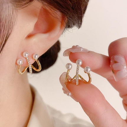 Chic U-Shaped Gold Earrings with Korean Crystal for Effortless Style