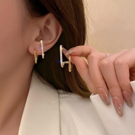 Chic U-Shaped Gold Earrings with Korean Crystal for Effortless Style