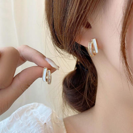 Chic U-Shaped Gold Earrings with Korean Crystal for Effortless Style