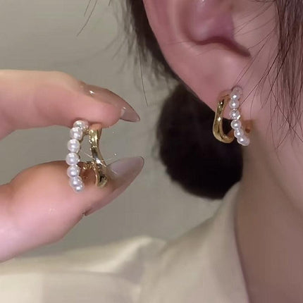 Chic U-Shaped Gold Earrings with Korean Crystal for Effortless Style