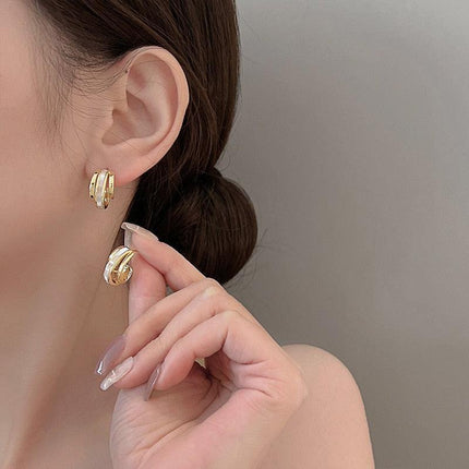 Chic U-Shaped Gold Earrings with Korean Crystal for Effortless Style