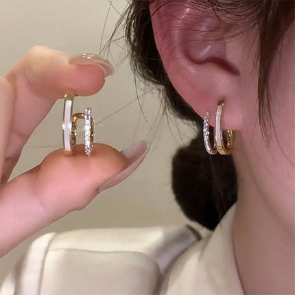 Chic U-Shaped Gold Earrings with Korean Crystal for Effortless Style