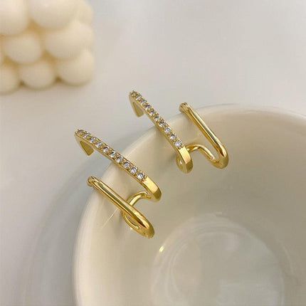Chic U-Shaped Gold Earrings with Korean Crystal for Effortless Style