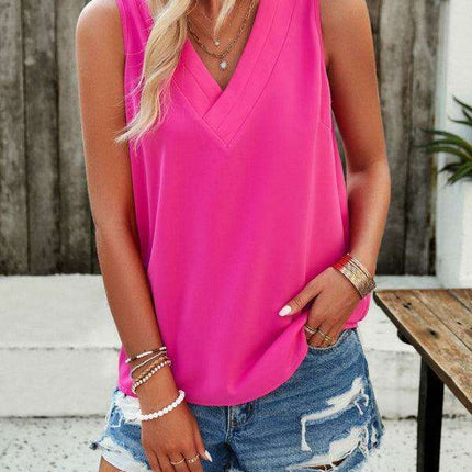 Chic V-Neck Sleeveless Blouse - Effortlessly Stylish and Vibrant