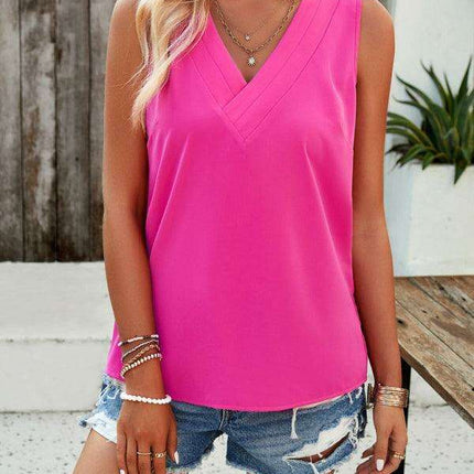 Chic V-Neck Sleeveless Blouse - Effortlessly Stylish and Vibrant