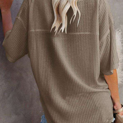 Chic V-Neck Waffle Knit Oversized Tee - Women's Summer Essential Top - Très Elite