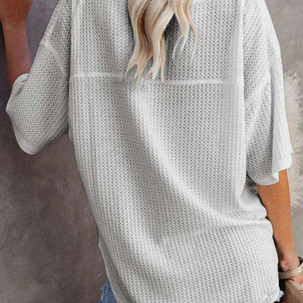 Chic V-Neck Waffle Knit Oversized Tee - Women's Summer Essential Top - Très Elite