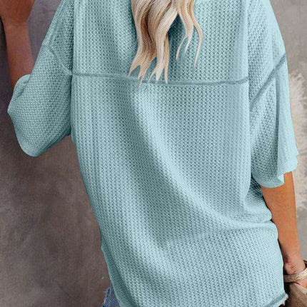Chic V-Neck Waffle Knit Oversized Tee - Women's Summer Essential Top - Très Elite