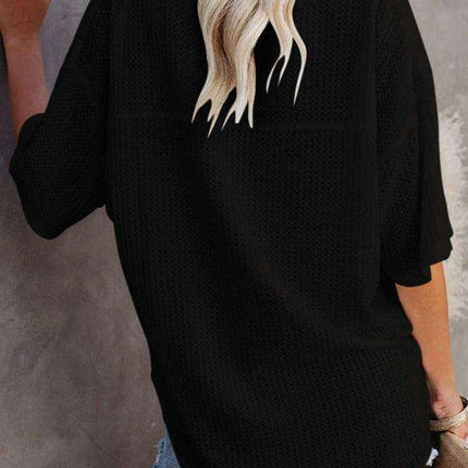 Chic V-Neck Waffle Knit Oversized Tee - Women's Summer Essential Top - Très Elite