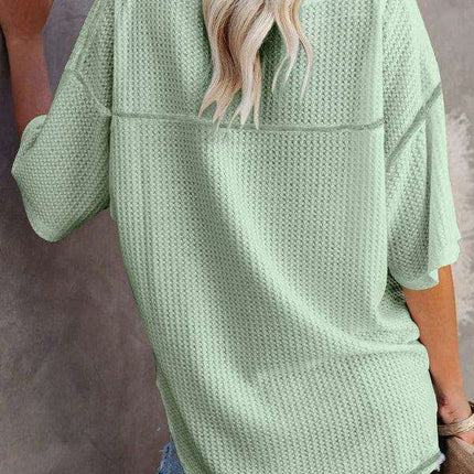 Chic V-Neck Waffle Knit Oversized Tee - Women's Summer Essential Top - Très Elite
