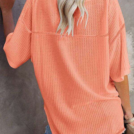 Chic V-Neck Waffle Knit Oversized Tee - Women's Summer Essential Top - Très Elite
