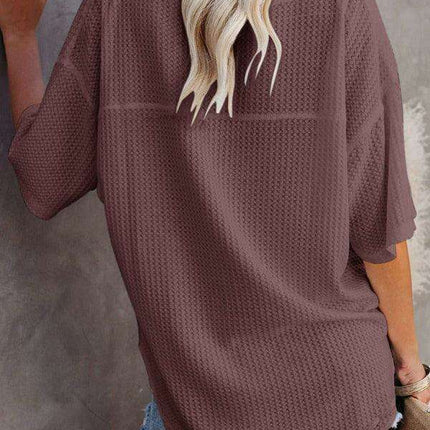 Chic V-Neck Waffle Knit Oversized Tee - Women's Summer Essential Top - Très Elite