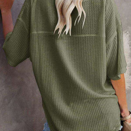 Chic V-Neck Waffle Knit Oversized Tee - Women's Summer Essential Top - Très Elite