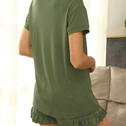 Chic V-neck Ruffled Hem Lounge Set for Women - Très Elite