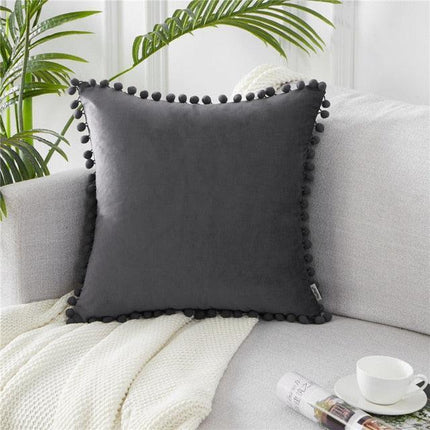Chic Velvet Cushion Cover with Playful Pom-Pom Details for Elegant Home Styling - Très Elite