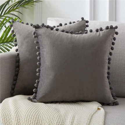 Chic Velvet Cushion Cover with Playful Pom-Pom Details for Elegant Home Styling- Très Elite- Très Elite