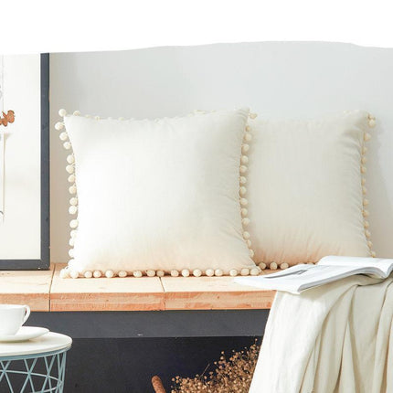 Chic Velvet Cushion Cover with Playful Pom-Pom Details for Elegant Home Styling - Très Elite