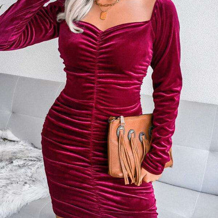 Chic Velvet Wrap Dress with Square Neckline: Effortless Elegance for Every Occasion