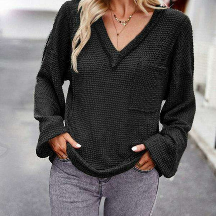 Chic Waffle Knit V-Neck Top - Your Essential Comfort Piece