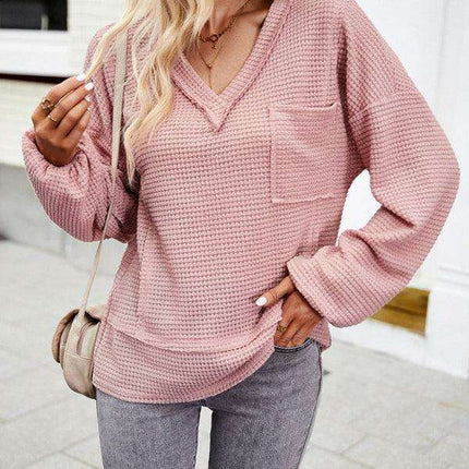 Chic Waffle Knit V-Neck Top - Your Essential Comfort Piece