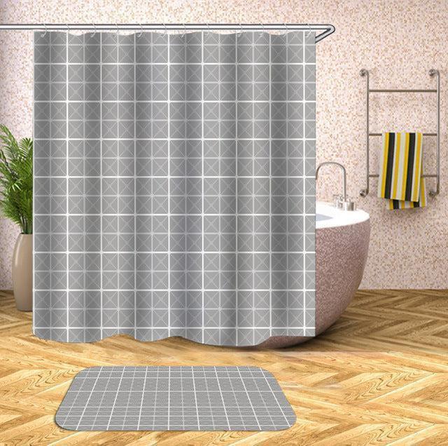 Chic Water-Resistant Geometric Shower Curtain Set with Hooks