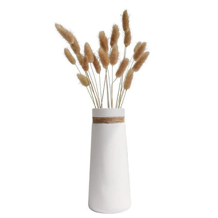 Chic White Ceramic Vase with Rustic Hemp Rope Detail - Perfect for Stylish Floral Arrangements.