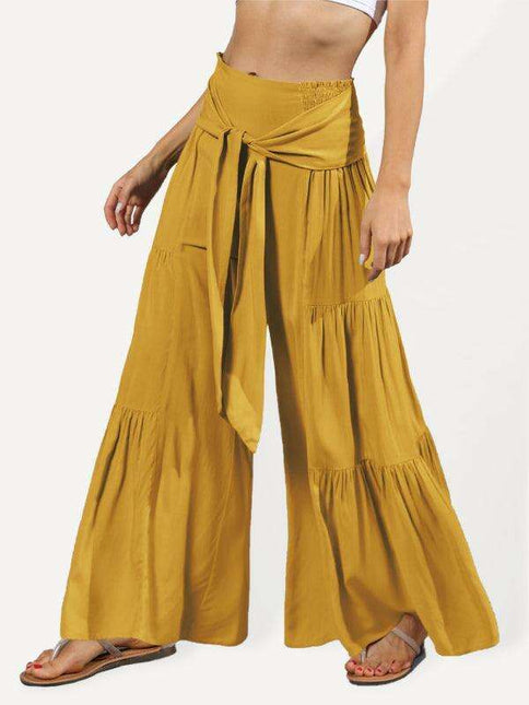 Chic Wide-Leg Cotton Pants with Stylish Woven Straps