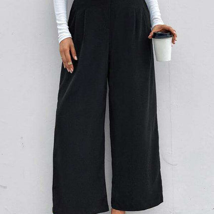 Chic Women's Elastic Waist Wide Leg Trousers with Functional Pockets - Très Elite