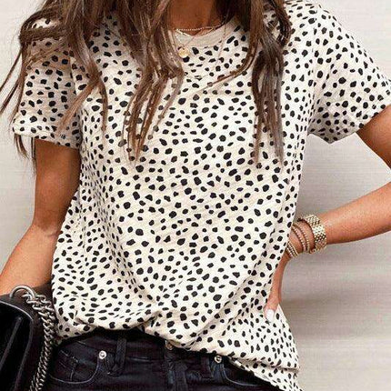 Chic Women's Leopard Print Round Neck T-shirt - Stylish and Comfortable Staple