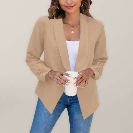 Chic Women's Oversized Ruched Sleeve Crop Blazer - Très Elite