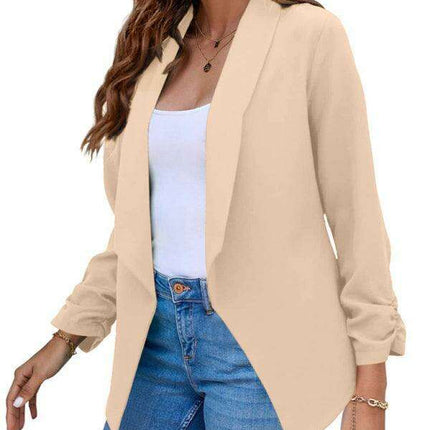Chic Women's Oversized Ruched Sleeve Crop Blazer - Très Elite