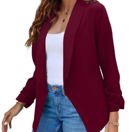Chic Women's Oversized Ruched Sleeve Crop Blazer - Très Elite