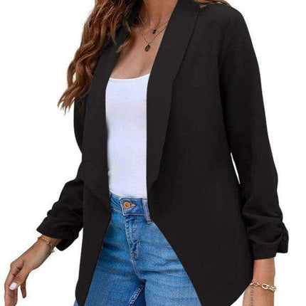 Chic Women's Oversized Ruched Sleeve Crop Blazer - Très Elite