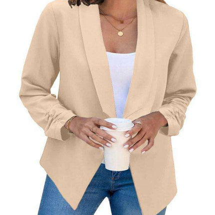Chic Women's Oversized Ruched Sleeve Crop Blazer - Très Elite