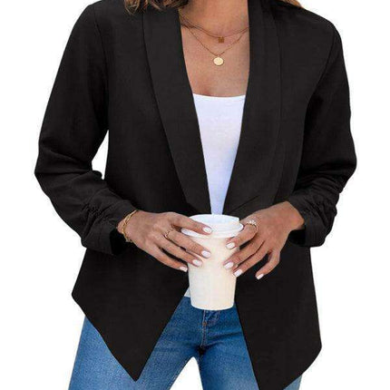 Chic Women's Oversized Ruched Sleeve Crop Blazer - Très Elite