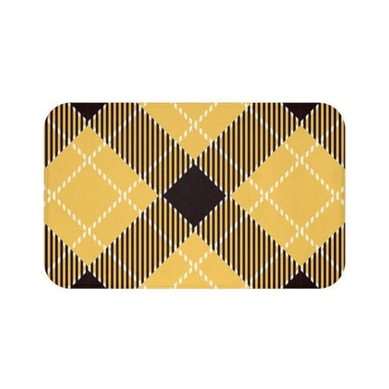 Chic Yellow Checkered Memory Foam Bath Mat - Comfort Meets Style