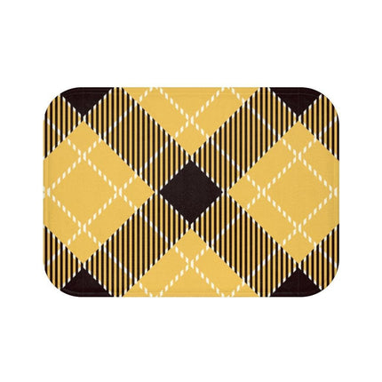 Chic Yellow Checkered Memory Foam Bath Mat - Comfort Meets Style