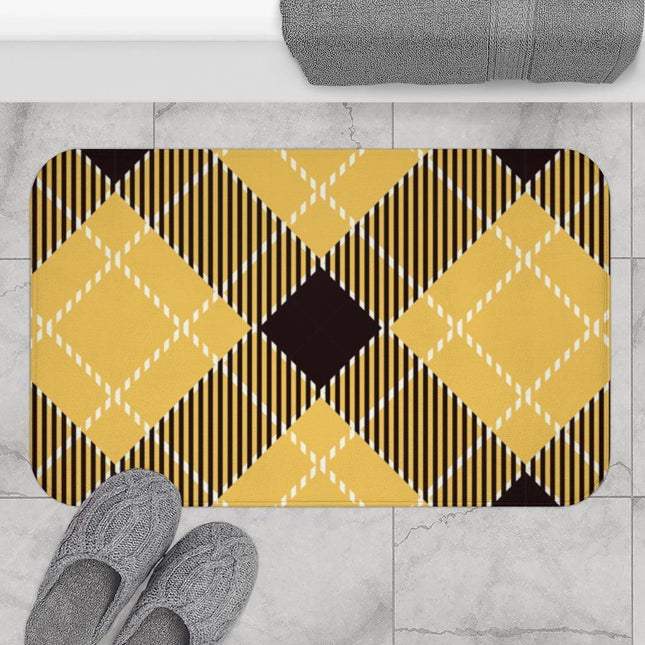 Chic Yellow Checkered Memory Foam Bath Mat - Comfort Meets Style
