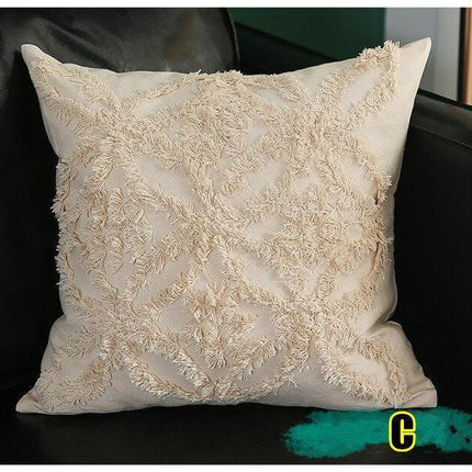 Chic Yellow and Grey Embroidered Cotton Pillow Cover with Tassel Accents - Très Elite