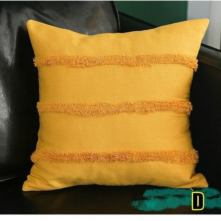 Chic Yellow and Grey Embroidered Cotton Pillow Cover with Tassel Accents - Très Elite