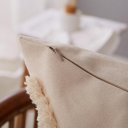 Chic Yellow and Grey Embroidered Cotton Pillow Cover with Tassel Accents - Très Elite