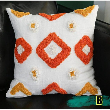 Chic Yellow and Grey Embroidered Cotton Pillow Cover with Tassel Accents - Très Elite