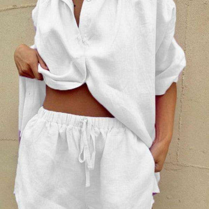 Chic and Playful Women's Colorful Lounge Set: Stylish Short Sleeve Top and Shorts Ensemble for Effortless Elegance - Très Elite
